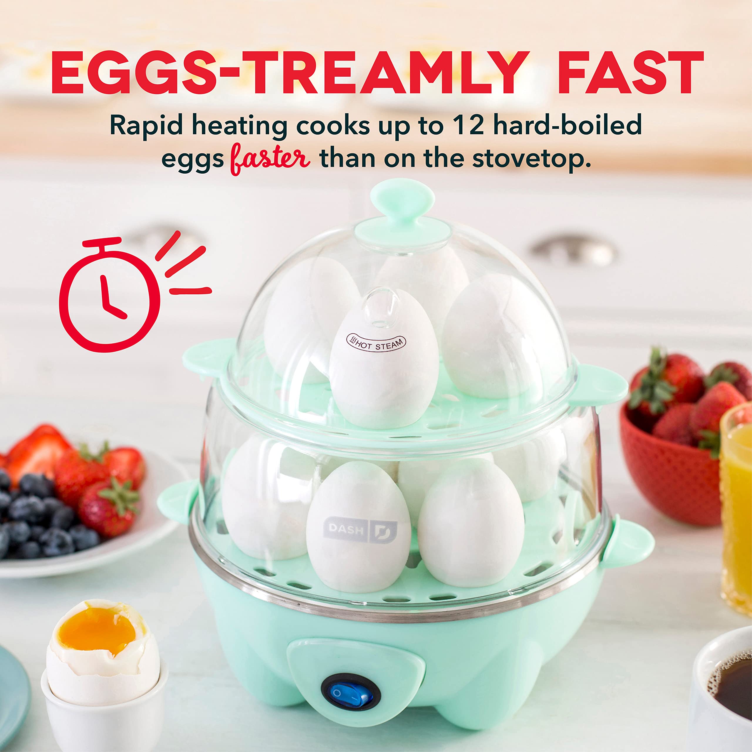 DASH Deluxe Rapid Egg Cooker for Hard Boiled, Poached, Scrambled Eggs, Omelets, Steamed Vegetables, Dumplings & More, 12 capacity, with Auto Shut Off Feature - Aqua