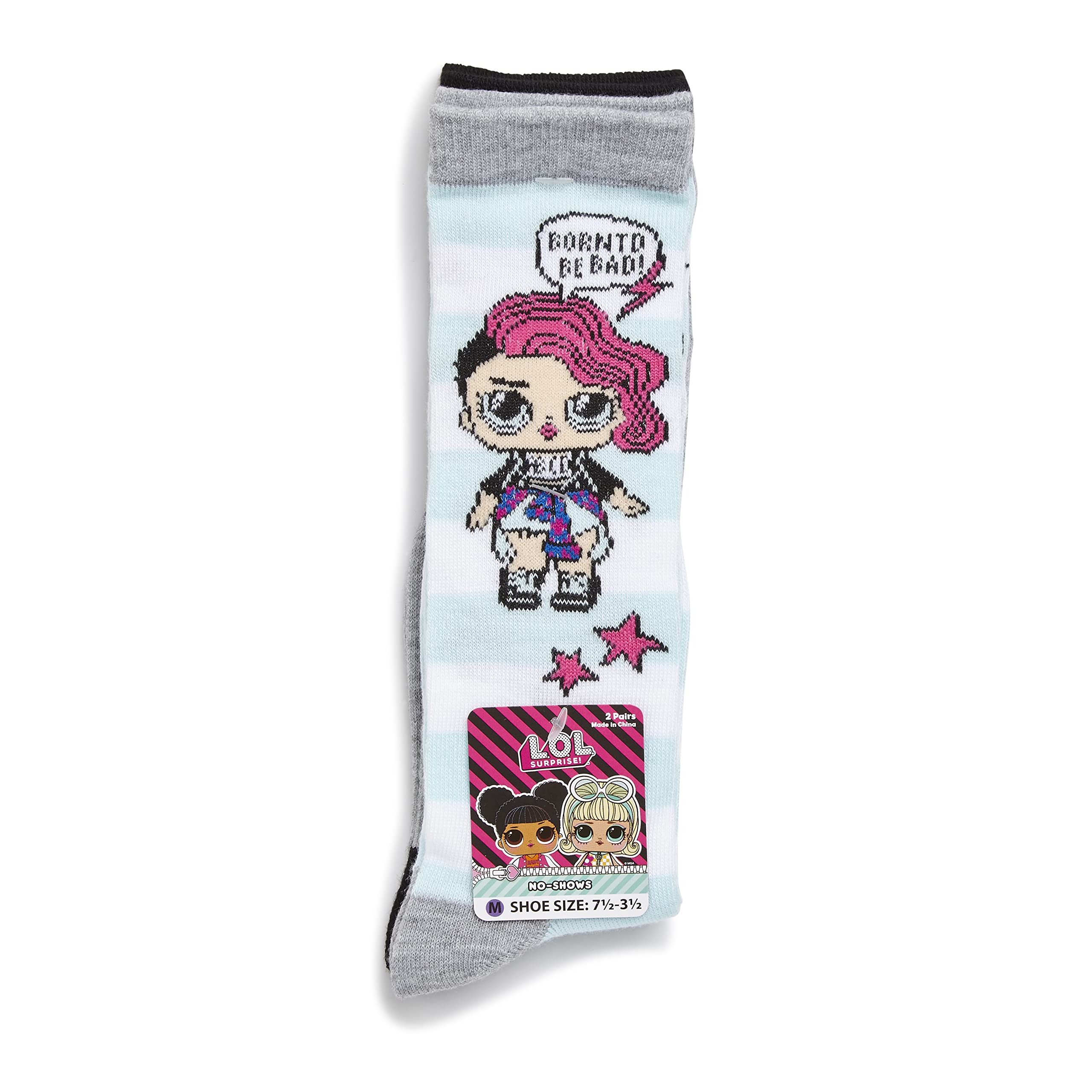 L.O.L. Surprise! girls Lol Surprise! 2 Pack Knee High Socks, Grey Stripe, Shoe Size 3-8 US