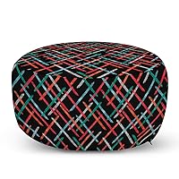 Ambesonne Abstract Pouf Cover with Zipper, Contemporary Style Color Bars with Watercolor Paintbrush Effects on Black Backdrop, Soft Decorative Fabric Unstuffed Case, 30