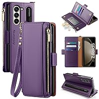 Antsturdy for Samsung Galaxy Z Fold 5 case Wallet Women with 【S Pen Holder】,Galaxy Z Fold5 Phone case with Card Holder Strap PU Leather RFID Blocking Flip Folio Cover Credit Card Slots Men,Purple