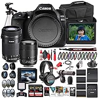 Canon EOS 80D DSLR Camera with 18-135mm Lens (1263C006) + EF-S 55-250mm Lens + 4K Monitor + Headphones + Mic + 2 x 64GB Cards + Case + Corel Photo Software + Pro Tripod + More (Renewed)
