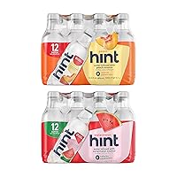 Hint Water Peach and Hint Water Watermelon (Pack of 24), 12 Bottles Hint Peach & 12 Bottles Hint Watermelon, Zero Calories, Zero Sugar and Zero Diet Sweeteners, 16 Ounce Bottles