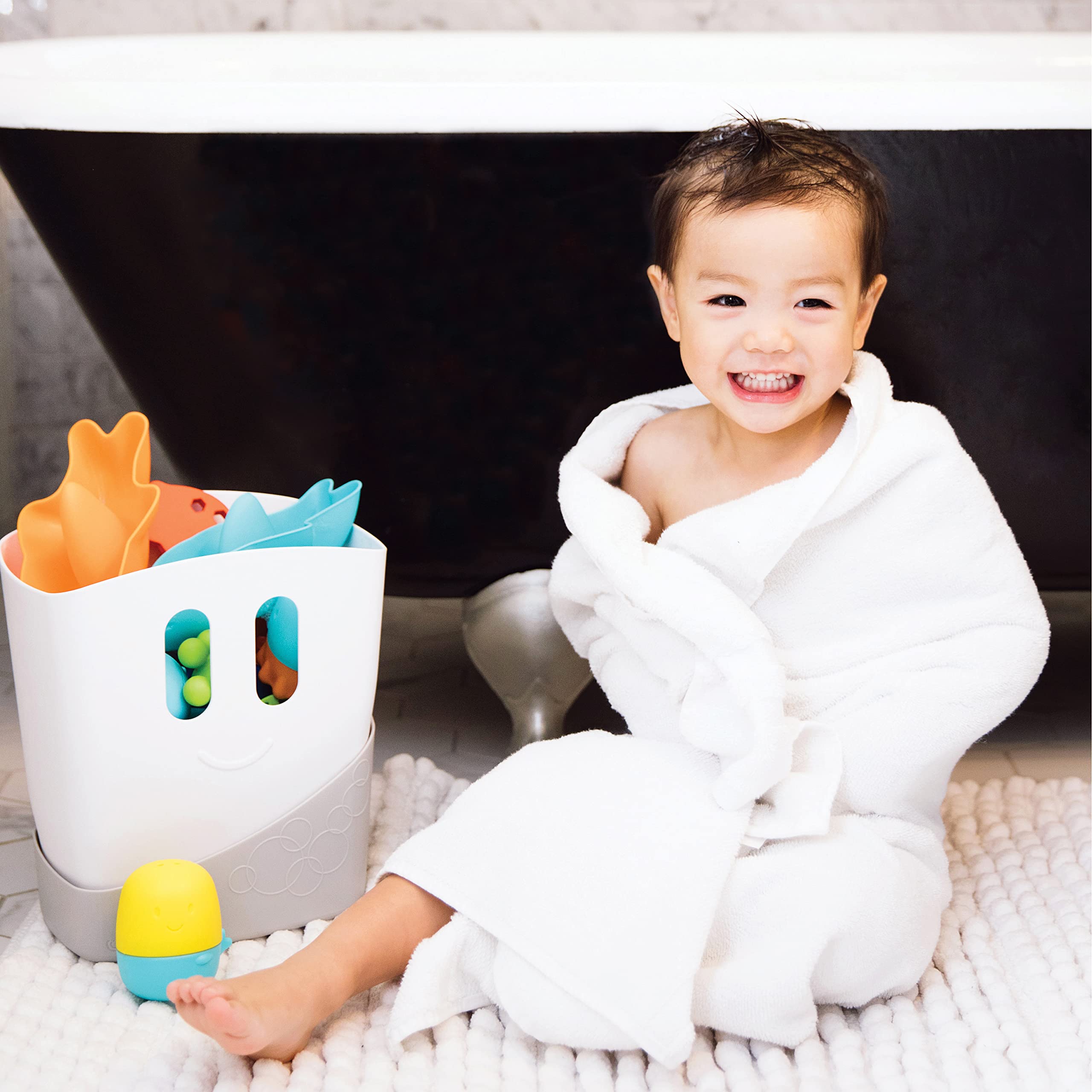 Ubbi Freestanding Bath Toy Organizer Bath Caddy with Removable Drying Bin and Scoop for Toddlers and Baby, Gray