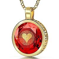 NanoStyle Gold Plated Silver I Love You Necklace Romantic Pendant for Women Pure Gold Inscribed in 120 Languages on Brilliant Round Cut Red Cubic Zirconia Gemstone, 18