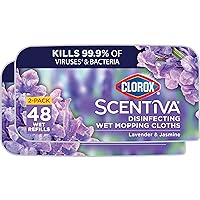 Clorox Scentiva Disinfecting Wet Mop Pad, Disposable Mop Heads, Multi-Surface Floor Wipes, Lavender and Jasmine, 2 Packs, 24 Wet Refills Per Pack (Package May Vary)