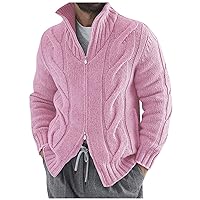 Cardigan Sweaters for Men with Buttons Cable Knit Lapel Open Front Cardigan Solid Ribbed Warm Work Cardigan Sweaters