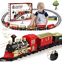 Train Set for Boys for Kids Age 3+, Electric Train Toys with Sound & Light, Locomotive Engine, Cargo Car & Tracks, Christmas Toy Classical Train Toys