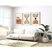 Mid Century Poster Set of 3, Geometric Prints, Boho Wall Art, Burnt Orange Wall Art Set,Beige Minimalist Painting Canvas Artwork for Living Room, Kitchen, Bedroom, and Bathroom, (Unframed 16x20)