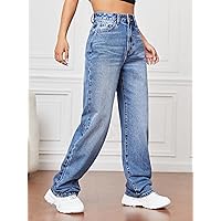 Jeans for Women Pants for Women Women's Jeans High Waist Straight Leg Jeans (Color : Light Wash, Size : 32)