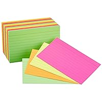 Amazon Basics Ruled Index Flash Cards, Assorted Neon Colored, 3x5 Inch, 300-Count