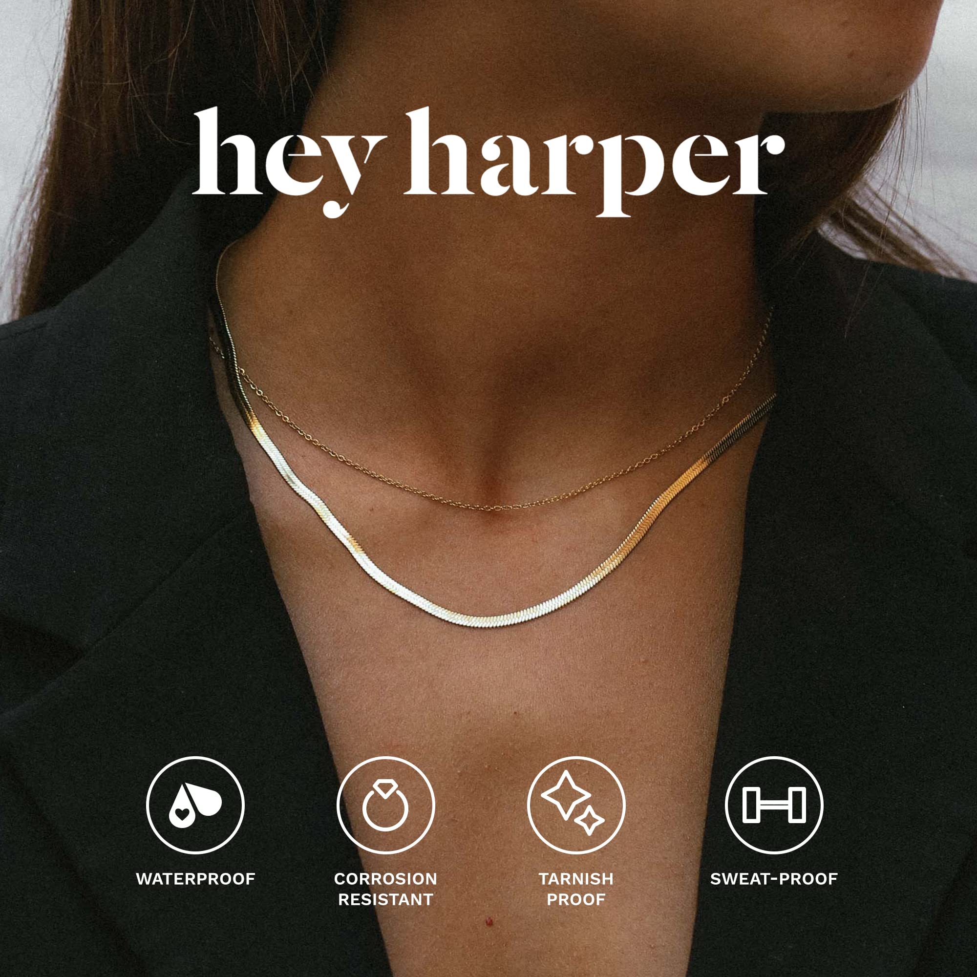 Hey Harper Born Ready Necklace - Waterproof & Sweat-Proof Layered Necklaces for Women - Gold Necklace for Women - Stainless Steel Necklace - Chain Necklace with 14k Golden Color PVD Coating - Aesthetic Herringbone Chain for Women for Everyday Wear