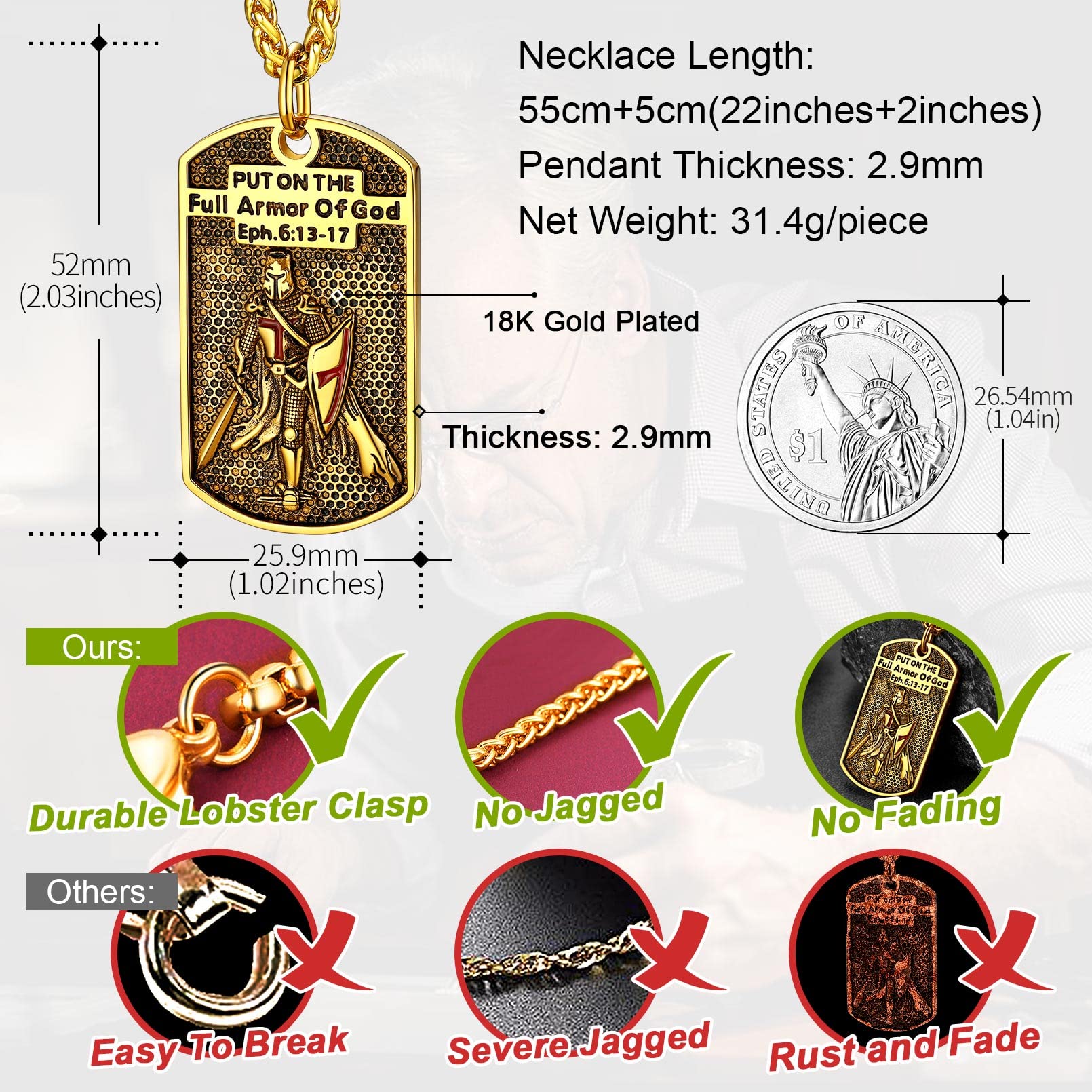 FaithHeart Knights Templar Seal Necklace Christ Fellow-Soldiers Jewelry for Men Women with Delicate Gift Packaging