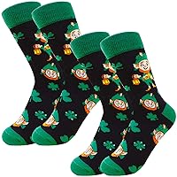 2 Pairs St .Patricks Day Socks Bulk Irish Men Novelty Cotton Socks Shamrock Crew Dress Socks for Women Men Gift Parade Costume Accessories
