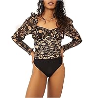 Free People Brunch Date Bodysuit Black Combo LG (Women's 12)