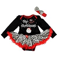 Petitebella My 1st Christmas Santa Claus L/s Baby Dress Nb-18m