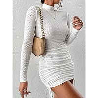 Summer Dresses for Women 2022 Eyelet Embroidery Drawstring Bodycon Dress Dresses for Women (Color : White, Size : Small)