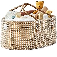 Baby Diaper Caddy Organizer - Handmade Organic Seagrass - Luxury Diaper Caddy Basket - Cute Diaper Caddy for Baby Girl & Diaper Caddy for Baby Boy - White (Natural)