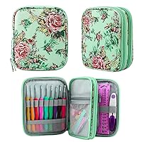Crochet Hook Case(5.5 * 6.8 ''), Travel Storage Bag for Sewing Crochet Hooks, Lighted Hooks, Needles and Accessories (Greens)