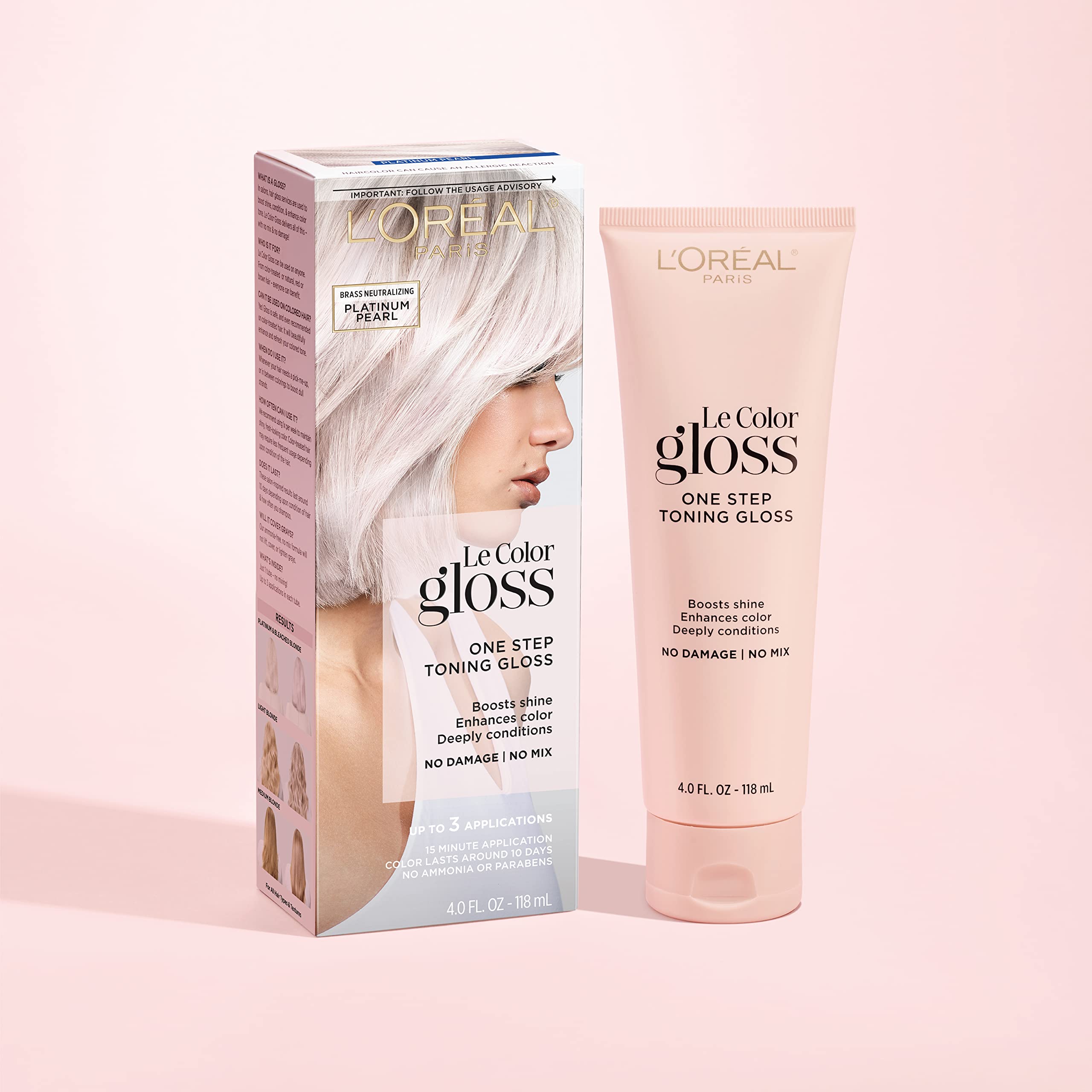 L’Oréal Paris Le Color Gloss One Step In-Shower Toning Hair Gloss for Bleached Hair, Neutralizes Brass, Conditions & Boosts Shine, Platinum Pearl, 4 Ounce