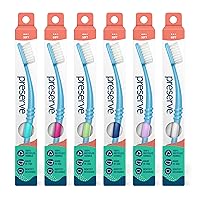 Preserve Eco Friendly Adult Toothbrushes, Made in The USA from Recycled Plastic, Soft Bristles, Paperboard Package, Colors Vary, 6 Count (Soft)