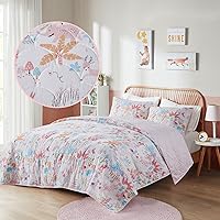 Twin Quilt Bedding Set Girls Twin Bedding Set Reversible Twin Cotton Coverlet All Season Lightweight & Breathable Matching Shams Woodland Twin Blush 2 Piece Forest Animals Print