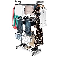 4-Tier Clothes Drying Rack - Foldable & Collapsible Drying Rack - Free Standing Stainless Steel Laundry Drying Rack for Hangers, Garments, Towels and Clothing, Gray/Gray