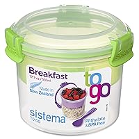 Sistema To Go Collection Breakfast Plastic Bowl Food Storage Container, 17.9 oz./0.5 L, Color Received May Vary, 1 Count (Pack of 1)