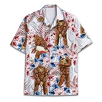American Bigfoot Hawaiian Shirt for Men, Funny Sasquatch Button Down Mens Hawaiian Shirt Short Sleeve
