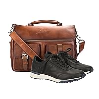VELEZ 11 Black Mens Business Casual Sneakers + Full Grain Leather Messenger Bag for Men Business Travel Briefcase Computer Laptop Bag