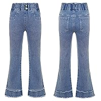 YiZYiF Toddler Girls' Stretch Denim Jeans High Waist Flared Bell-Bottoms Wide Leg Ruffled Trousers Casual Bootcut