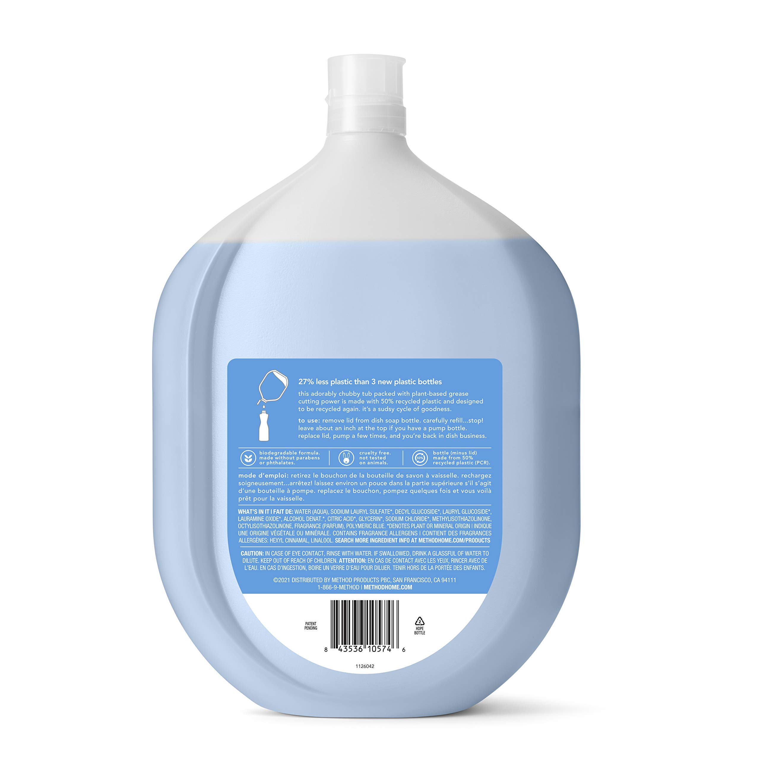 Method Gel Dish Soap, Refill, Sea Minerals, Recylable Bottle, Biodegradable formula, 54 Fl Oz (Pack of 1)