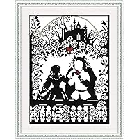 CROSSDECOR Stamped Cross-Stitch Needlepoint Kits Pre-Printed Patterns for Beginners Adults, Embroidery Cross-Stitching Kit Wall Art Cross Stitch- Fairy Tale Prince and Princess Kits