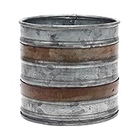 Stonebriar Silver Aged Galvanized Metal Container with Rust Trim Detail, 4.2 in Diameter