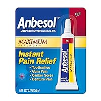 Anbesol Gel Maximum Strength - Instant Oral Pain Relief for Toothaches, Canker Sores, Sore Gums, Denture Pain - 0.33 oz