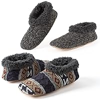 2-Pack Men's House Slippers Soft Soles, Cozy Fuzzy Socks with Non-Slip Grippers, Unique Gifts for Christmas