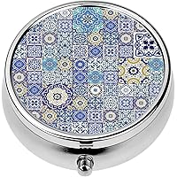 Mini Portable Pill Case Box for Purse Vitamin Medicine Metal Small Cute Travel Pill Organizer Container Holder Pocket Pharmacy Mega Gorgeous Patchwork from Colorful Moroccan Tiles Ornaments