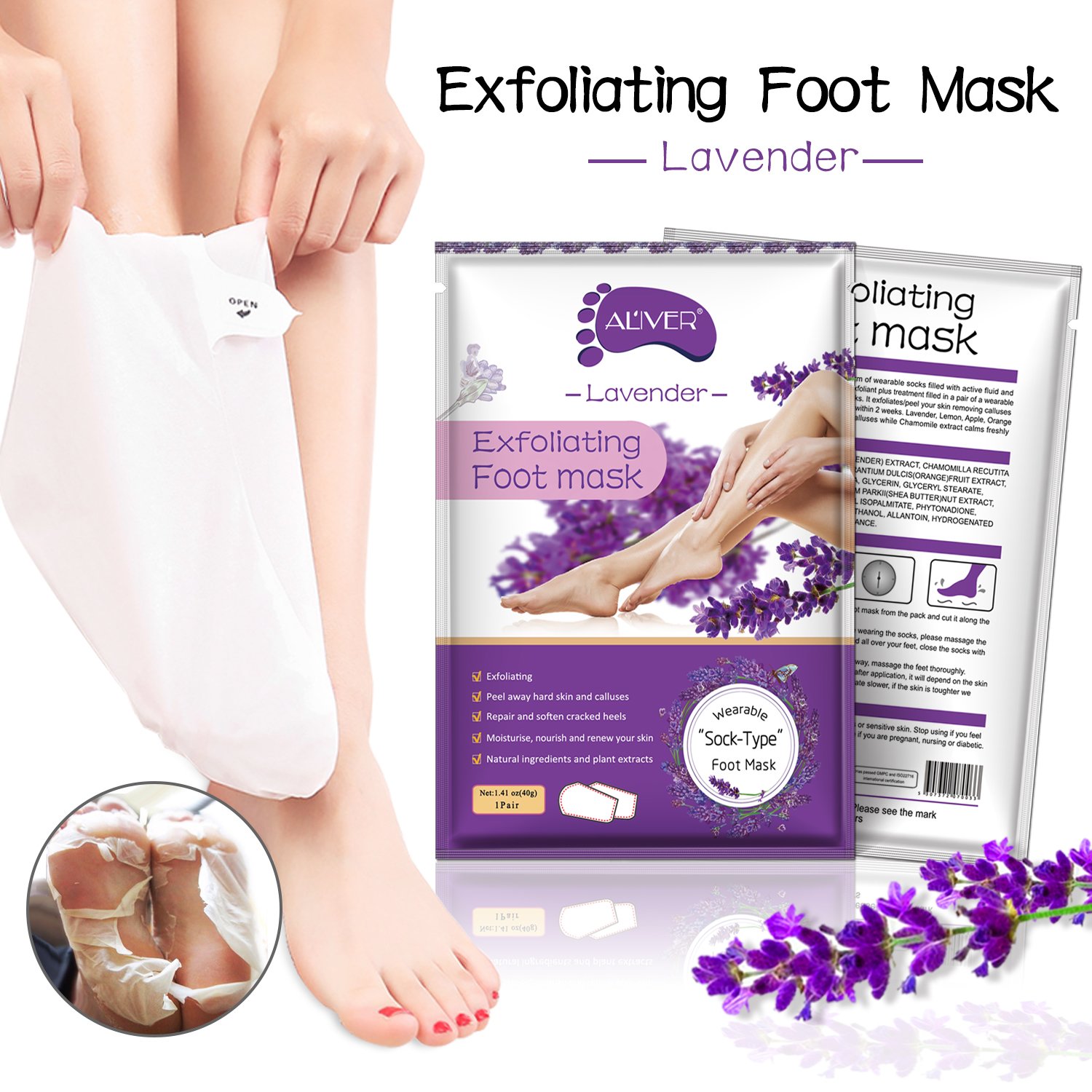 Foot Peel Mask 3 Pack， Exfoliator Peel Off Calluses Dead Skin Callus Remover，Baby Soft Smooth Touch Feet-Men Women (Lavender)