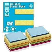 E-Cloth 10-pc Starter Pack, Microfiber Cleaning Cloth Set, Includes Household Cleaning Tools for Bathroom, Kitchen, and Cars, Washable and Reusable, 100 Wash Promise, Assorted Colors