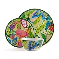 Fitz & Floyd Flamingo Fling Melamine Outdoor 12 Piece Dinnerware Set, Service for 4, Multicolor