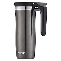 Handled Vacuum-Insulated Stainless Steel Thermal Travel Mug with Spill-Proof Lid, 16oz Reusable Coffee Cup or Water Bottle, BPA-Free, Keeps Drinks Hot or Cold for Hours, Gunmetal