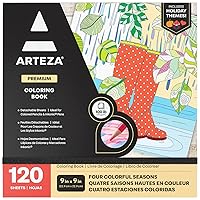Arteza Adult Coloring Book, 120 Detachable Sheets, 9 x 9 Inches, 4 Seasons Theme, 100-lb Paper, Art Supplies to Help Reduce Stress and Increase Focus