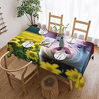 Rape Flower Pig Rectangle Tablecloth 52 x 74 Inch, Washable Table Cover for Party Picnic Dinner Decor