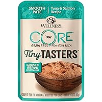 Wellness CORE Tiny Tasters Wet Cat Food, Complete & Balanced Natural Pet Food, Made with Real Meat, 1.75-Ounce Pouch, 12 Pack (Adult Cat, Tuna & Salmon Pate)