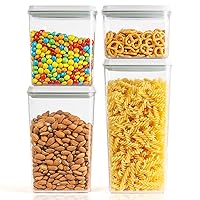JIMALL Pop Top Food Storage Containers, Stackable Food Containers with Lids Airtight, Leak-proof Containers for Cereal Flour & Sugar, 4 Piece Set-3.5Qt,2.9Qt,2.1Qt,1.3Qt