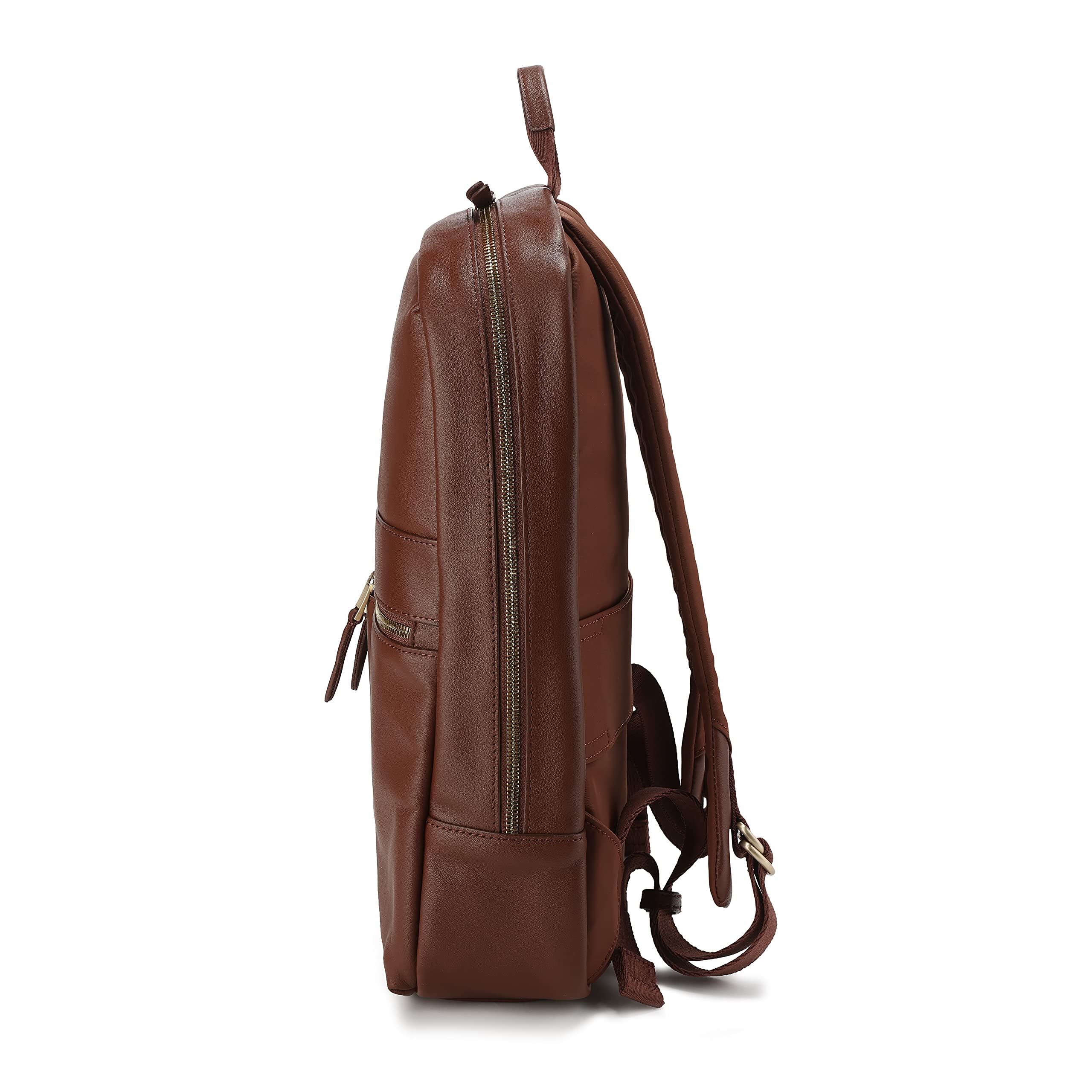 KNOMO Leather Beauchamp 14quot; Laptop Backpack Slim Computer Bookbag for Work, Schoo, Travel Purse Daypack, Brown