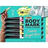 BodyMark Body Art Markers, Pastel Pop, Flexible Brush Tip, 5-Count Pack of Assorted Colors, Skin-Safe, Cosmetic Quality