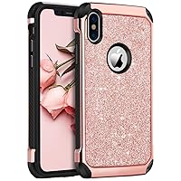 BENTOBEN iPhone X/10 Case, iPhone Xs (2018) Shockproof Glitter Sparkle Bling Girl Women 2 in 1 Shiny Faux Leather Hard PC Soft Bumper Protective Phone Cover for Apple iPhone X/XS 5.8