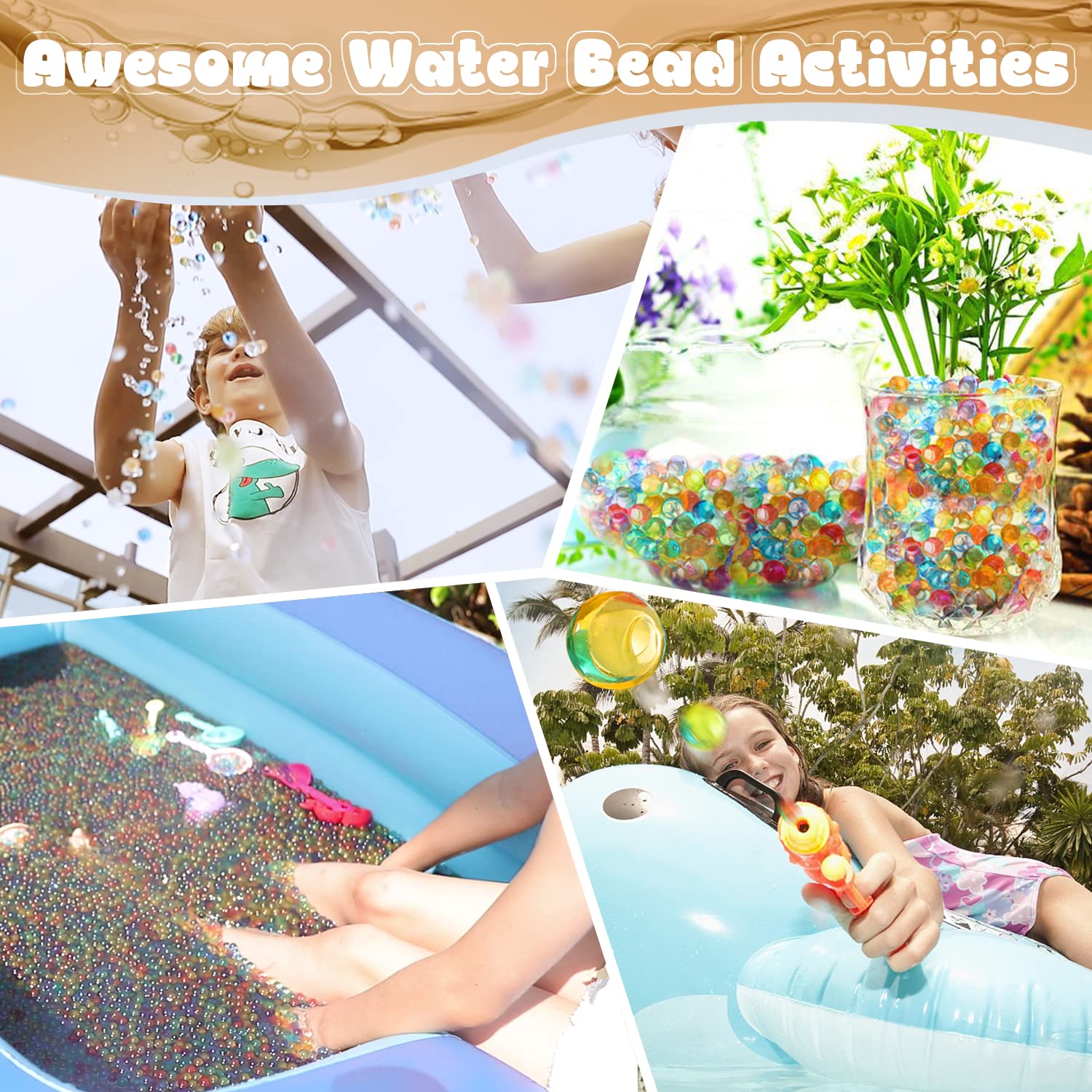 Water Beads Pack (50000 Beads) Rainbow Mix Jelly Water Growing Balls for Kids Tactile Sensory Toys, Vases, Plants, Wedding and Home Decoration