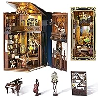 Book Nook Kit, DIY Miniature Dollhouse Booknook Kit, 3D Wooden Puzzle Bookend Bookshelf Insert Decor with LED Light for Teens and Adults (Pianist with Nightingale)