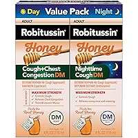 Honey DM Max Cough Plus Chest Congestion and Robitussin Maximum Strength Honey Nighttime Cough DM, Adult Formulas - 2 x 4 Fl Oz Bottles